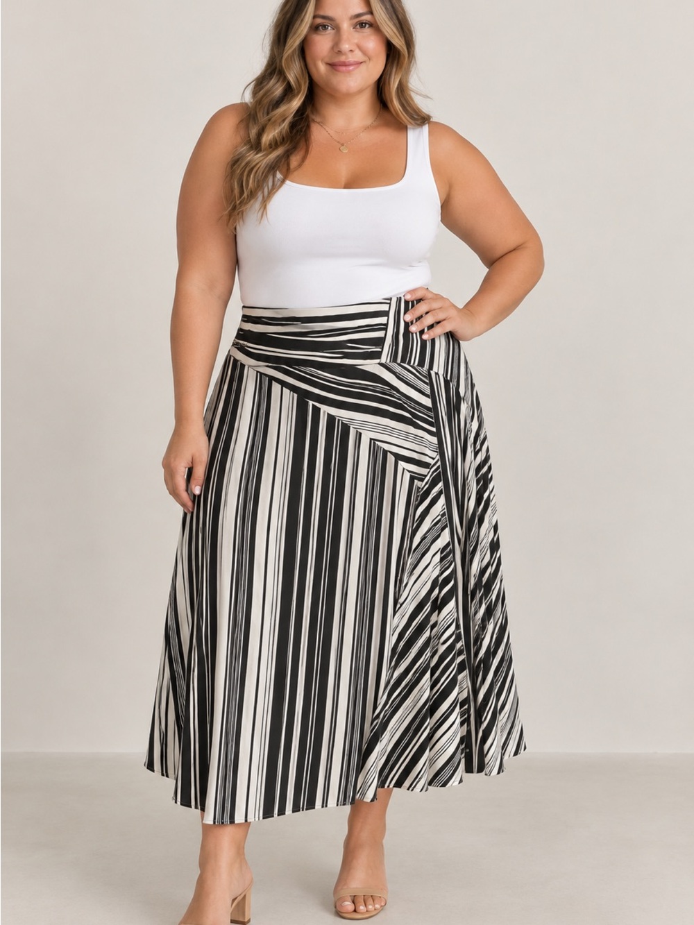 Chaps Black & White Striped Maxi Skirt